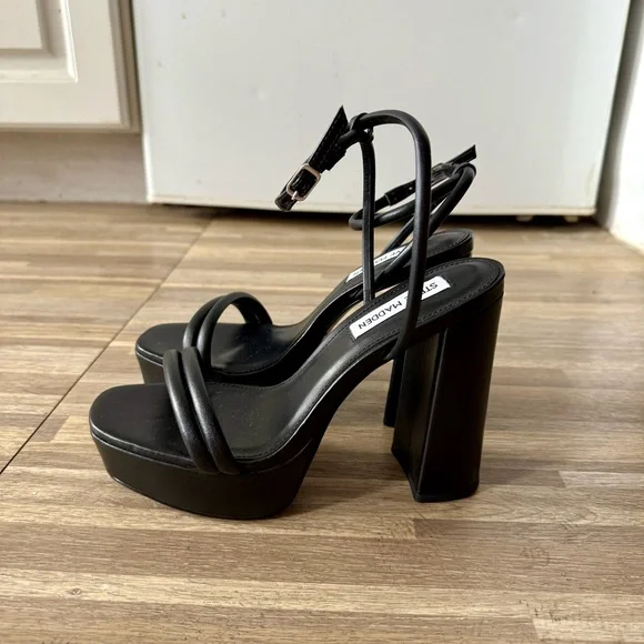 Steve Madden LOFTY Black Leather Platform Block Heels, women’s size 6 - Picture 3 of 8